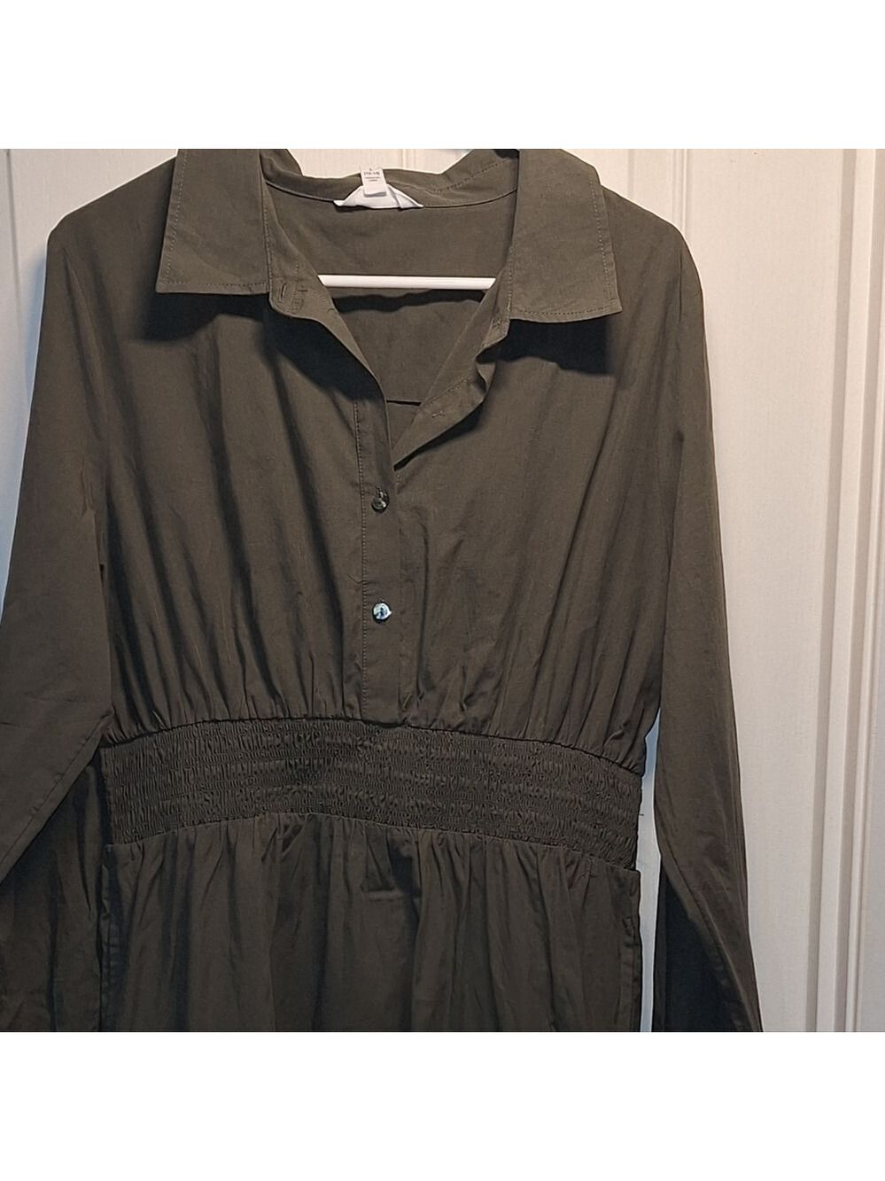 Time and Tru Olive Green Long Sleeve Shirt Dress Large - Picture 6 of 6